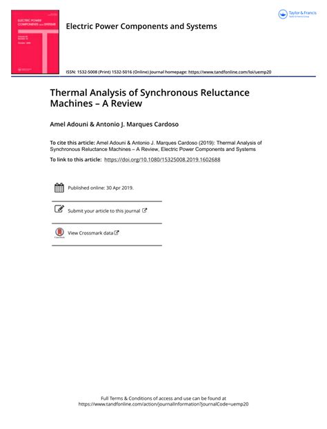 Thermal Analysis of Synchronous Reluctance Machines – A Review